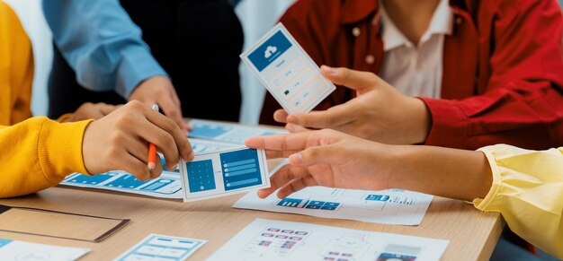 Panorama banner of startup company employee planning on user interface synergic