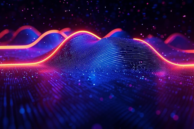 Panoramic tech background Connected points LED lines 3D rendering technology