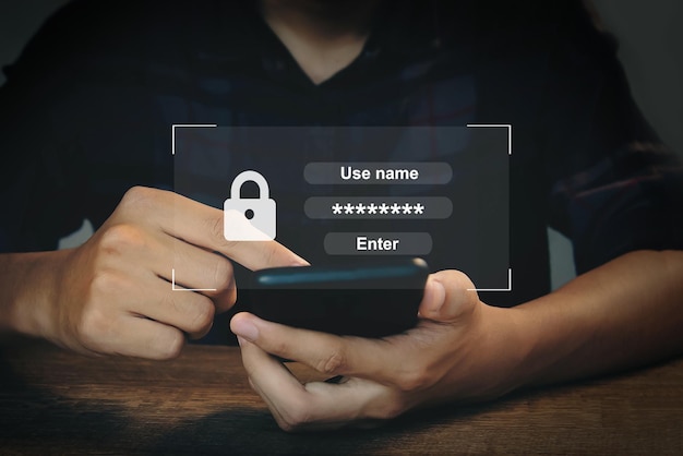 Password to enter the security system User cyber security concept