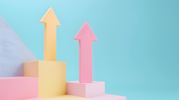 Pastel Colored 3D Clay Arrow Pointing Upward for Business Growth and Success