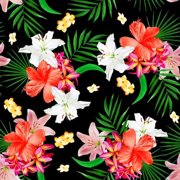 Pattern Tropical leaves exotic jungle plant leaves Seamless floral print on blue background