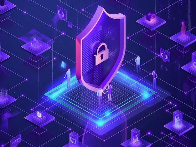 People and technology for safety communication internet security background generative ai art