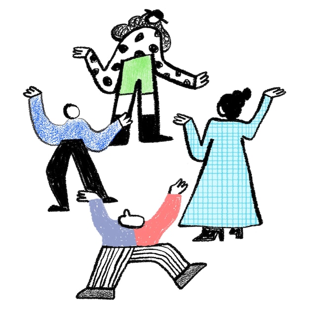 People dancing doodle png sticker party graphic transparent background