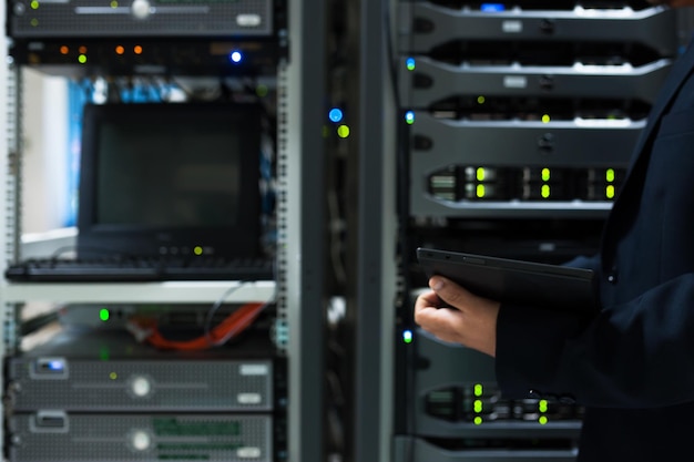 People fix server network in data room