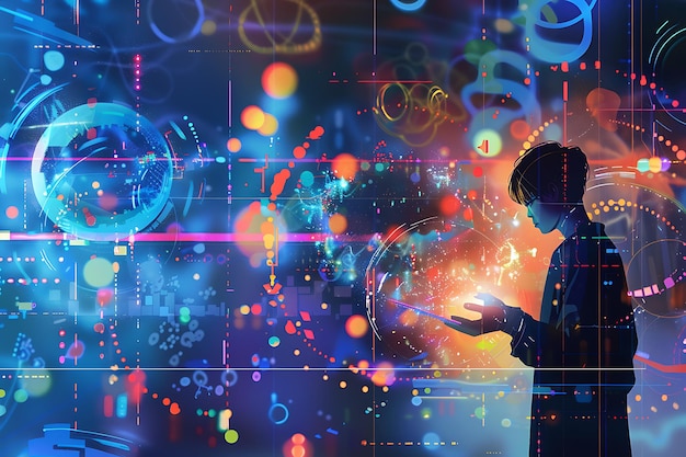 Person with a Tablet Interacting with Digital Interface