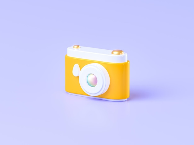 Photo camera icon isolated on blue background 3D Illustration Rendering