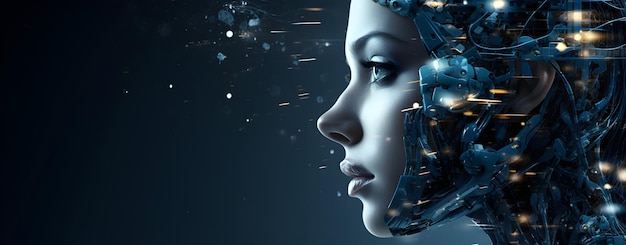 photo close up of female robot face. future generation of ai robots generative ai