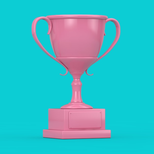 Pink Award Sport Trophy in Duotone Style on a blue background. 3d Rendering