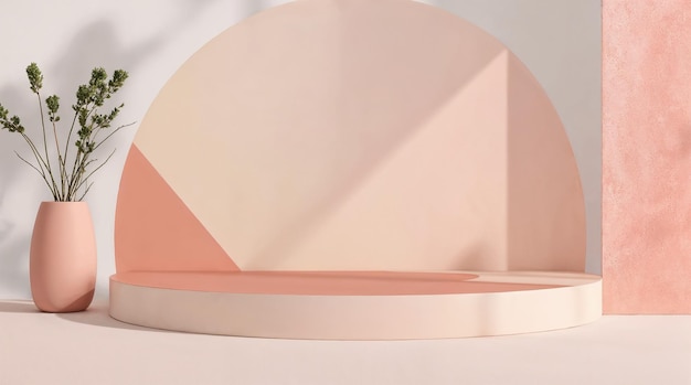 Pink podium with vase and flowers