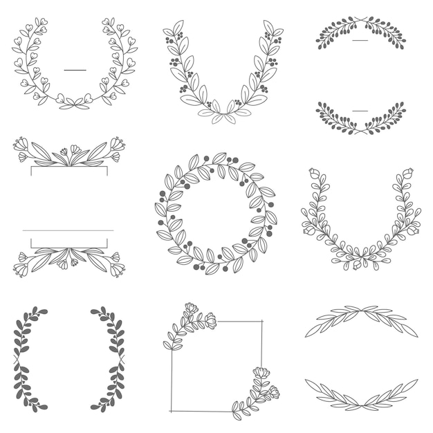 Png ornament badge in decorative botanical style set
