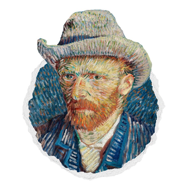 Kuva png vincent van goghs selfportrait sticker famous painting in ripped paper badge transparent background remixed by rawpixel
