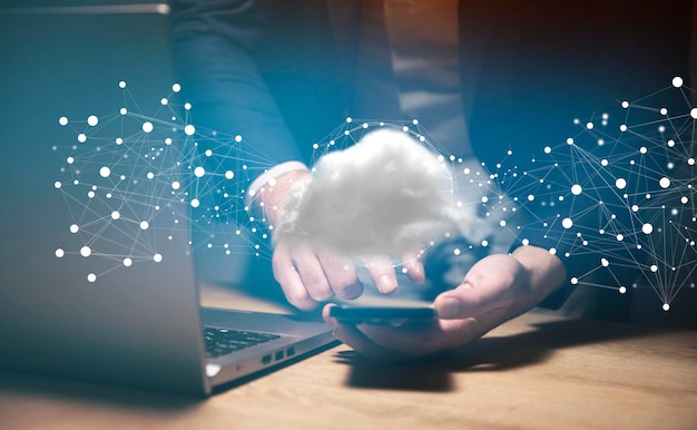 Polygonal wireframe cloud with connection