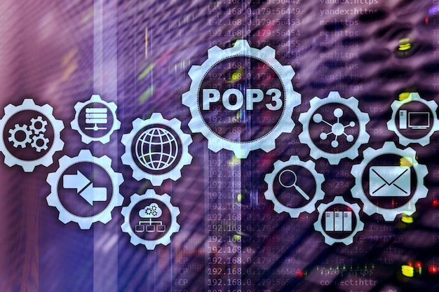 POP3 Post Office Protocol Version 3 Standard internet protocol on datacenter background