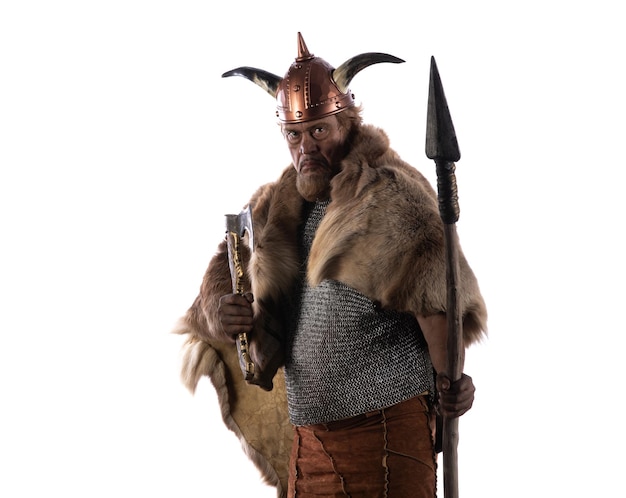 portrait of a male Viking warrior on a white background
