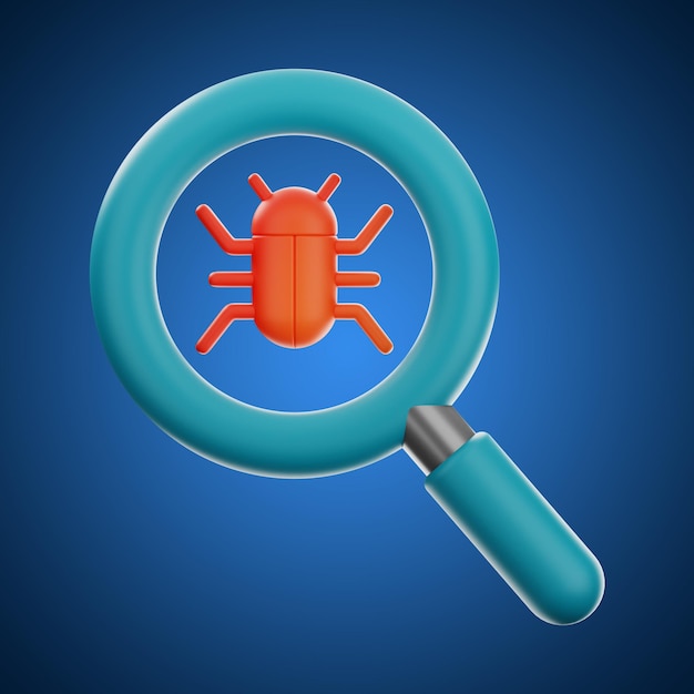 Premium cyber debug search icon 3d rendering on isolated background