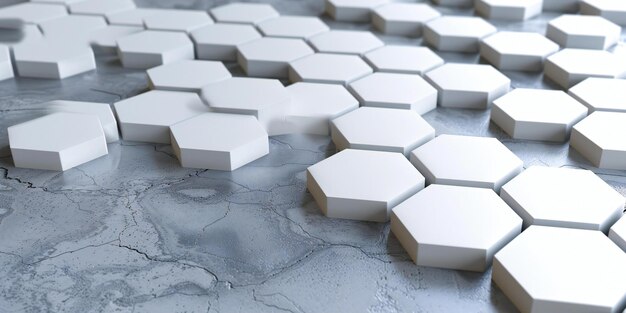 Presenting ing of white hexagon tiles on gray background minimal abstract wallpaper with copy space