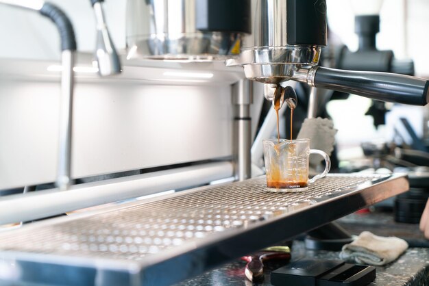 Professional espresso coffee making machine in a restaurant