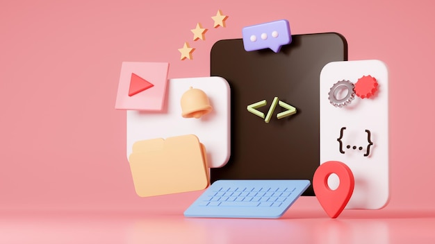 Programing concept Element with coding and design 3D rendering