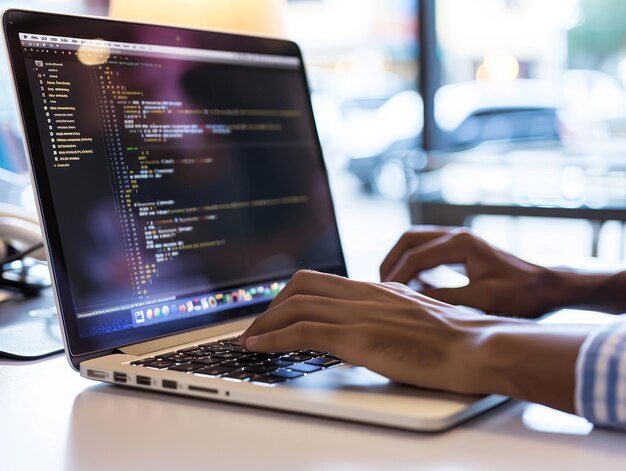 Programmer coding on a laptop