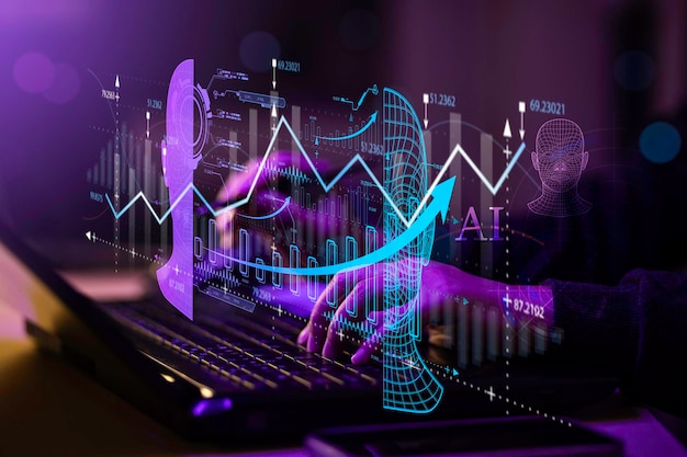 programmer people working laptops or smartphones with ai artificial intelligence software engineer coding on laptop computers with technology icons and binary code big data ai bot digital machine
