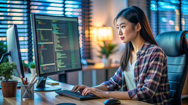 programmer woman coding on computer