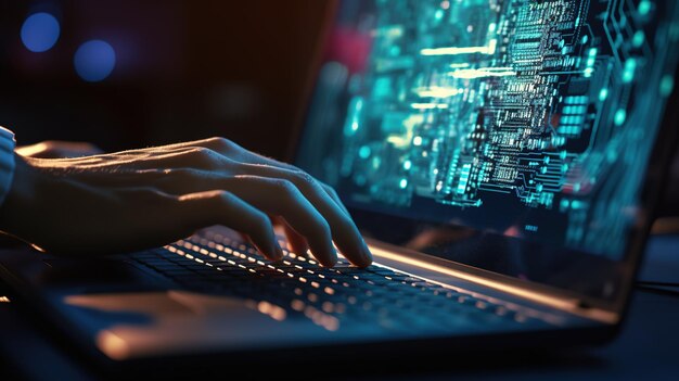 Programmer working on their professional development types on a laptop computer keyboard Coding