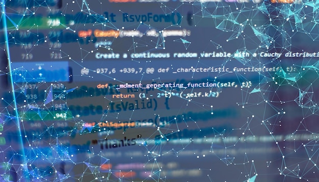 Programming code on computer screen Software development Writing program code on computer