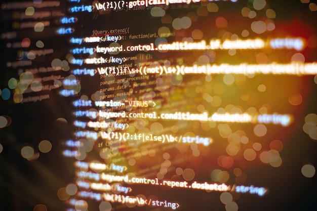 Programming code screen of software developer. Software Programming Work Time.