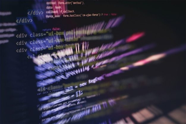 Project managers work new idea. WWW software development. Mobile app developer. Innovative startup project. Website programming code. IT business.