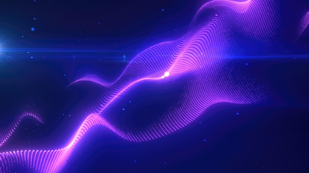 Purple energy futuristic waves with light rays and energy particles Abstract background