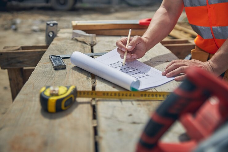 Kuva qualified engineer making changes to the floor plan on the table