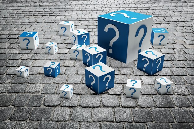 Question Marks on Dice Isolated on background