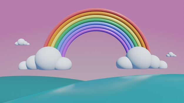 Rainbow with mountains pastel, 3d render