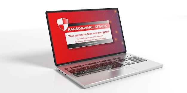 Ransomware alert on a laptop screen 3d illustration