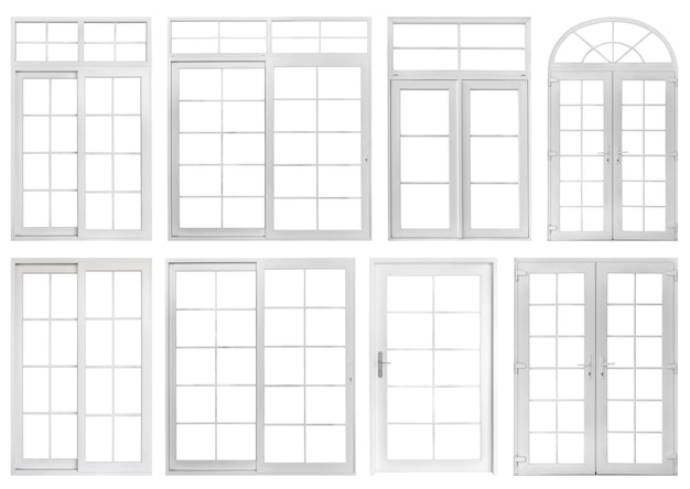 real vintage house window frame set isolated on white background
