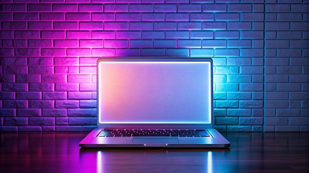 Realistic macbook mockup on neon light background