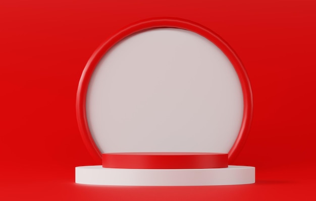 red and white empty minimal pedestal for product presentation 3d abstract podium stand display