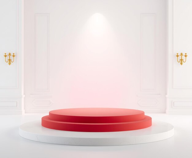 Red And White Platform Podium In White Room