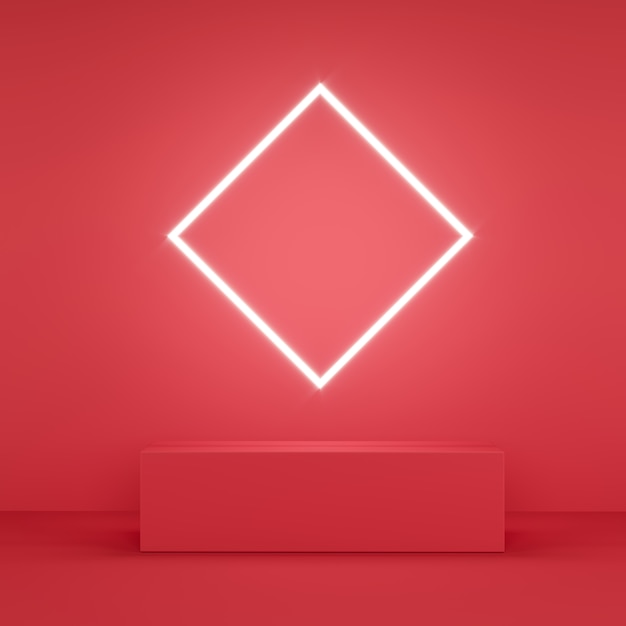 Red bench with rhombus neon light