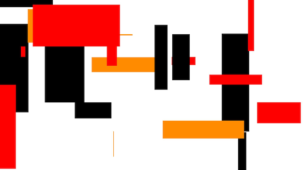 Red black orange shapes over white background