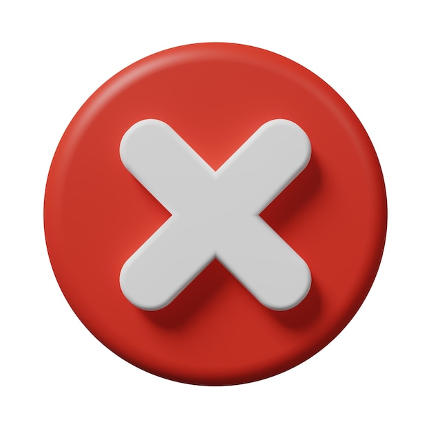 Red cancelled X cross mark sign delete or remove button icon in a circle isolated on white background Wrong error ban failed false verification incorrect negative symbol concept 3d rendering