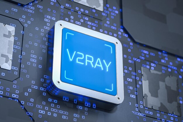 Replacement of VPN for accessing Internet Freedom on the Internet V2Ray tool is responsible for implementing network protocols and functions Concept of bypassing censorship on Internet 3d render