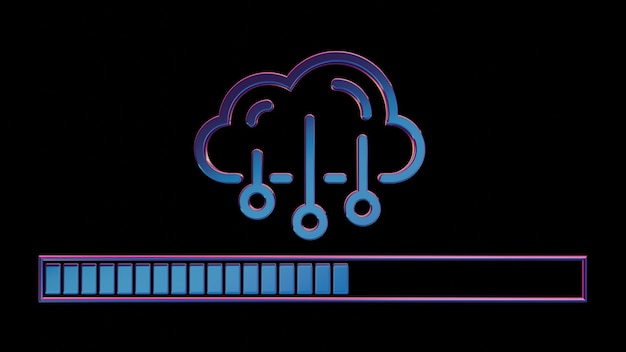 retro loading animation 3d neon retro icon cloud with