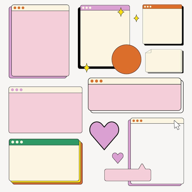 Retro social media desktop design element remix set