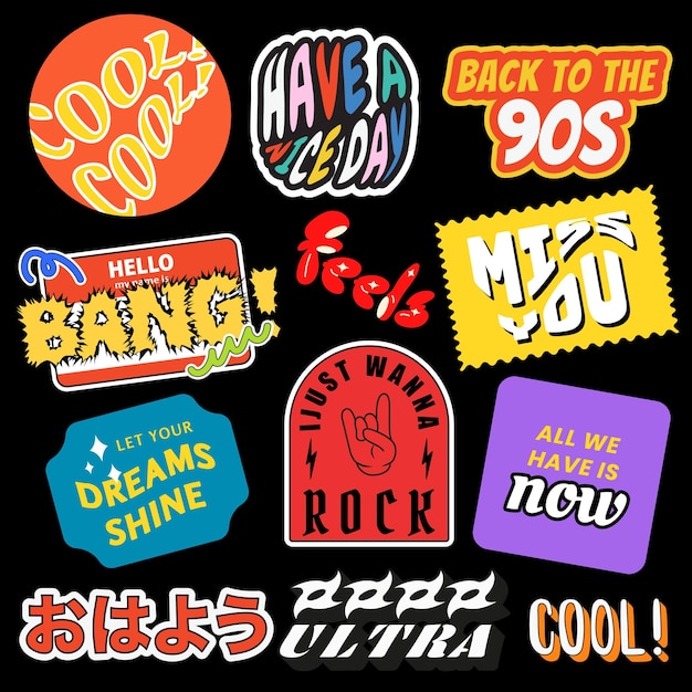 Retro sticker design element remix set