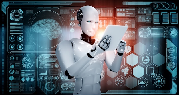 Robot humanoid using tablet computer for big data analytic