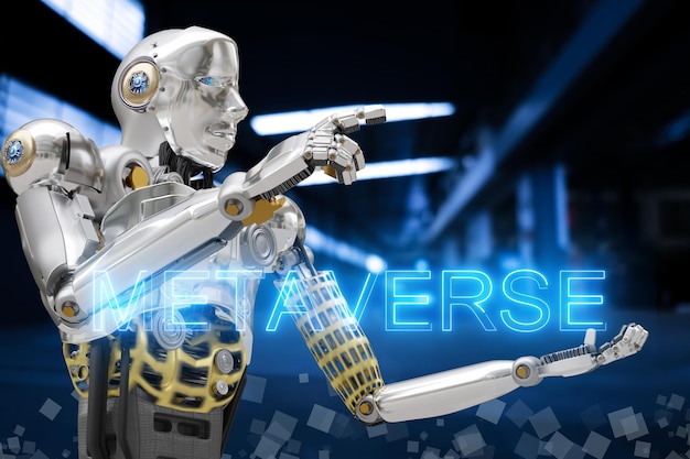Robot metaverse VR avatar reality game virtual reality of people blockchain technology investment, business lifestyle virtual reality vr world connection cyber avatar metaverse people 2022 3D RENDER