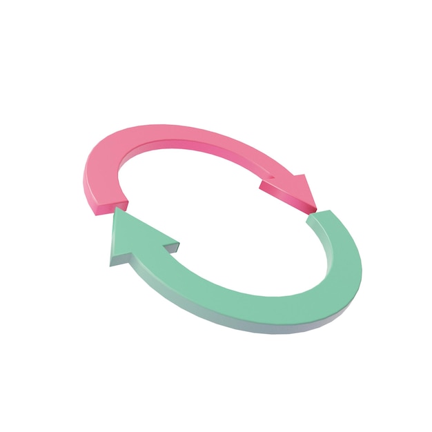 Rotation Circular arrow red and green on isolated white background 3d render illustration