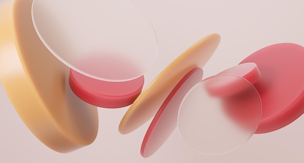 round glass shapes minimal composition with glassmorphism effect 3d rendered image