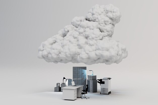 routine monotonous work. furniture in the office over which a white cloud hangs